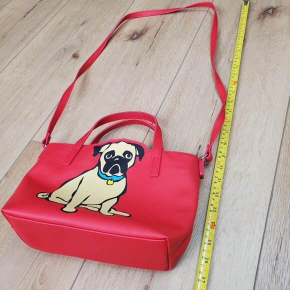 Marc Tetro Red Pug Dog Small Tote Crossbody Bag Purse NWOT - Picture 9 of 16